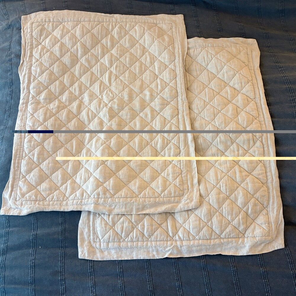 Pottery Barn Pillow Shams Linen Standard Size Set of 2 Diamond Quilted Beige